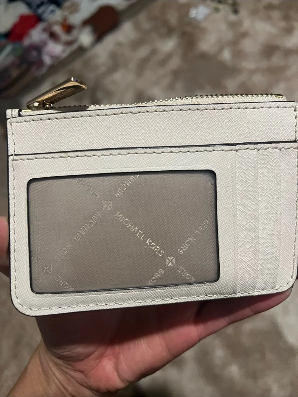 Michael Kors Jet Set Travel Cream Coin Zip Card Wallet with Key Ring